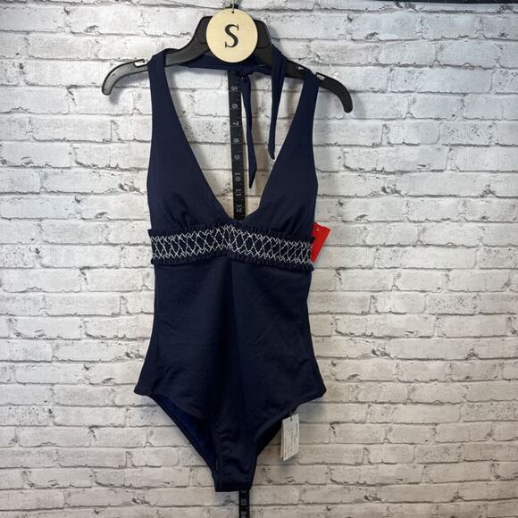 Heidi Klein Smock Swimsuit - Navy White - Size Small - NWT - Picture 1 of 4